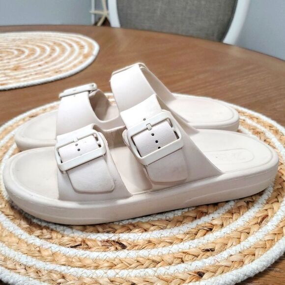 Zara Rubberized Double Buckled Cream Slide Sandals , Size 38 - Picture 3 of 6